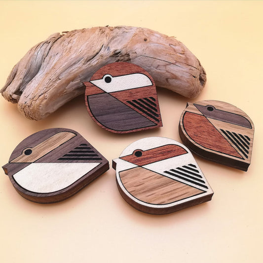Wood Inlay Fridge Magnet Set: Birds