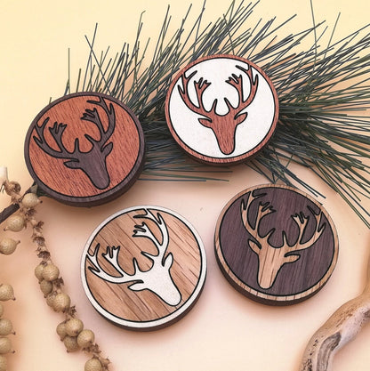 Wood Inlay Fridge Magnet Set: Antlers
