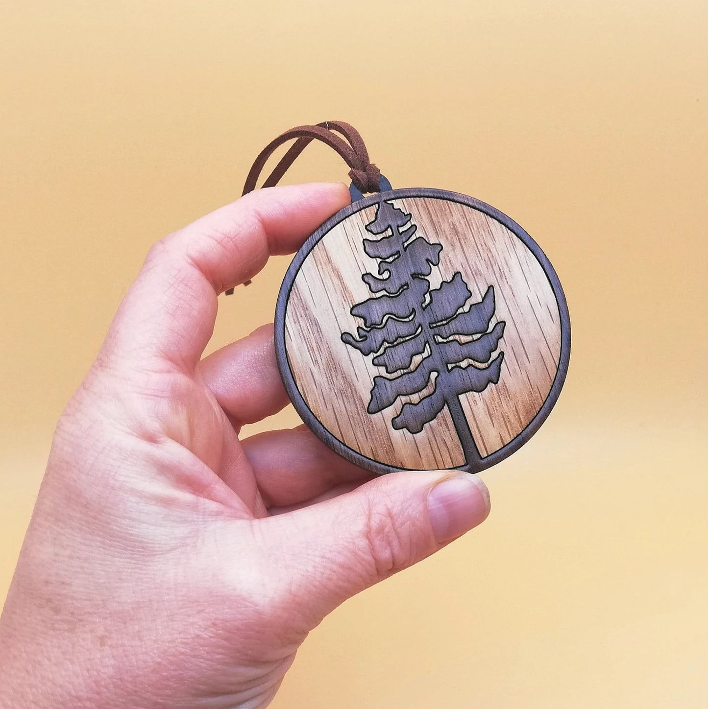 Wood Inlay Ornament Set: Pine Trees