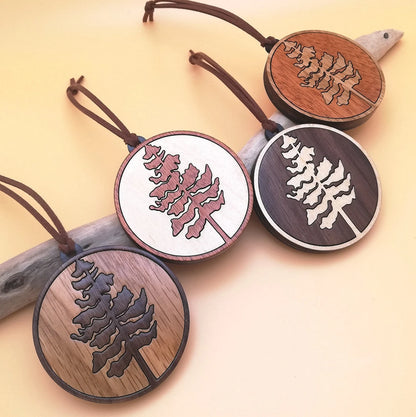 Wood Inlay Ornament Set: Pine Trees