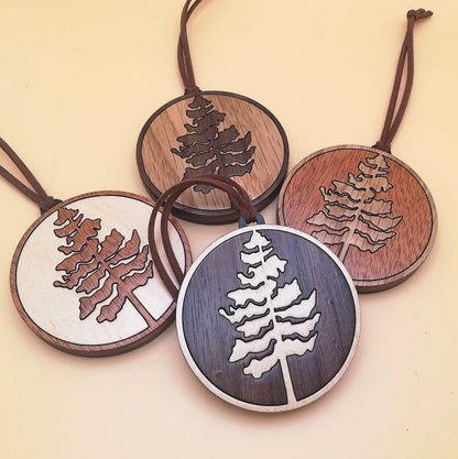 Wood Inlay Ornament Set: Pine Trees