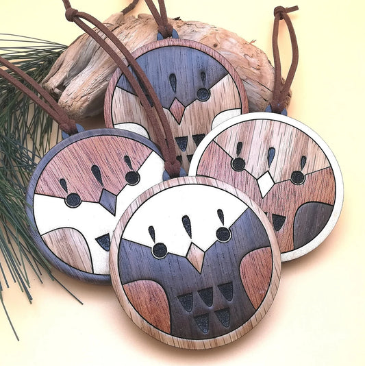 Wood Inlay Ornament Set: Birds (round)