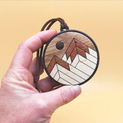 Wood Inlay Ornament Set: Mountains