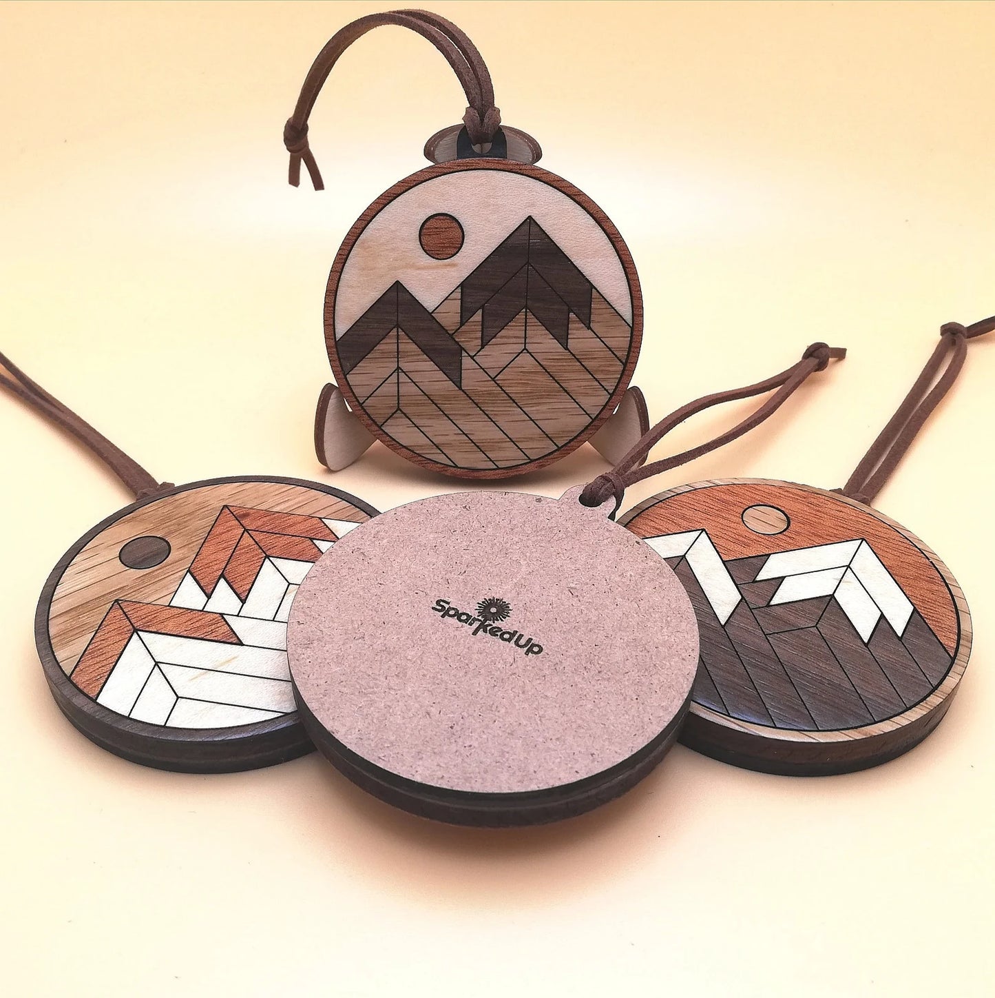 Wood Inlay Ornament Set: Mountains
