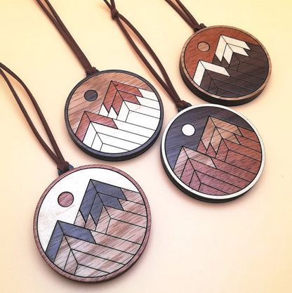 Wood Inlay Ornament Set: Mountains