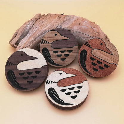 Wood Inlay Fridge Magnet Set: Loon