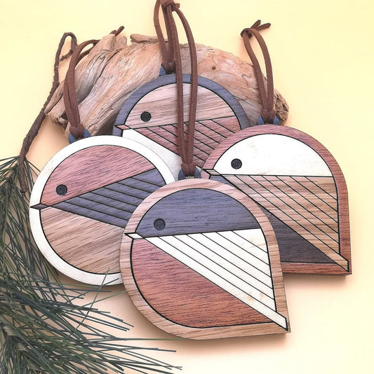 Wood Inlay Ornament Set: Chickadee