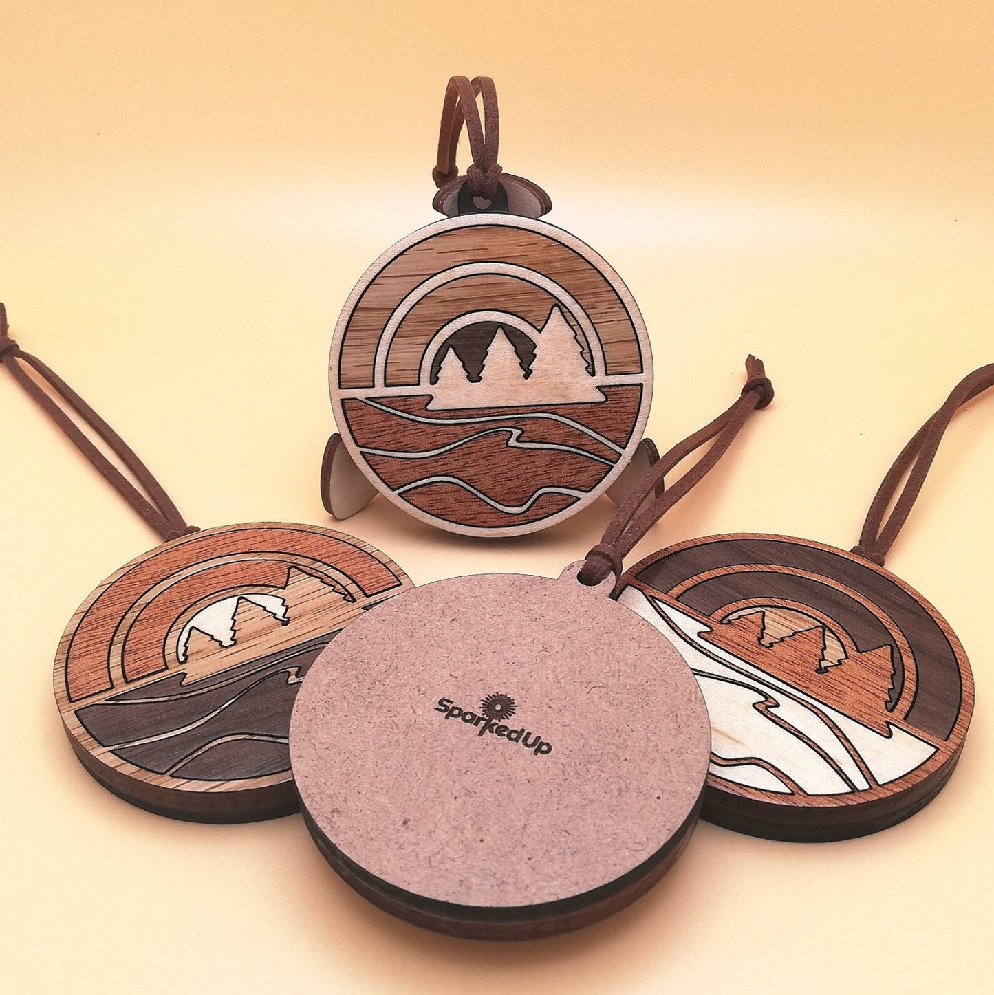 Wood Inlay Ornament Set: Lake Sunset