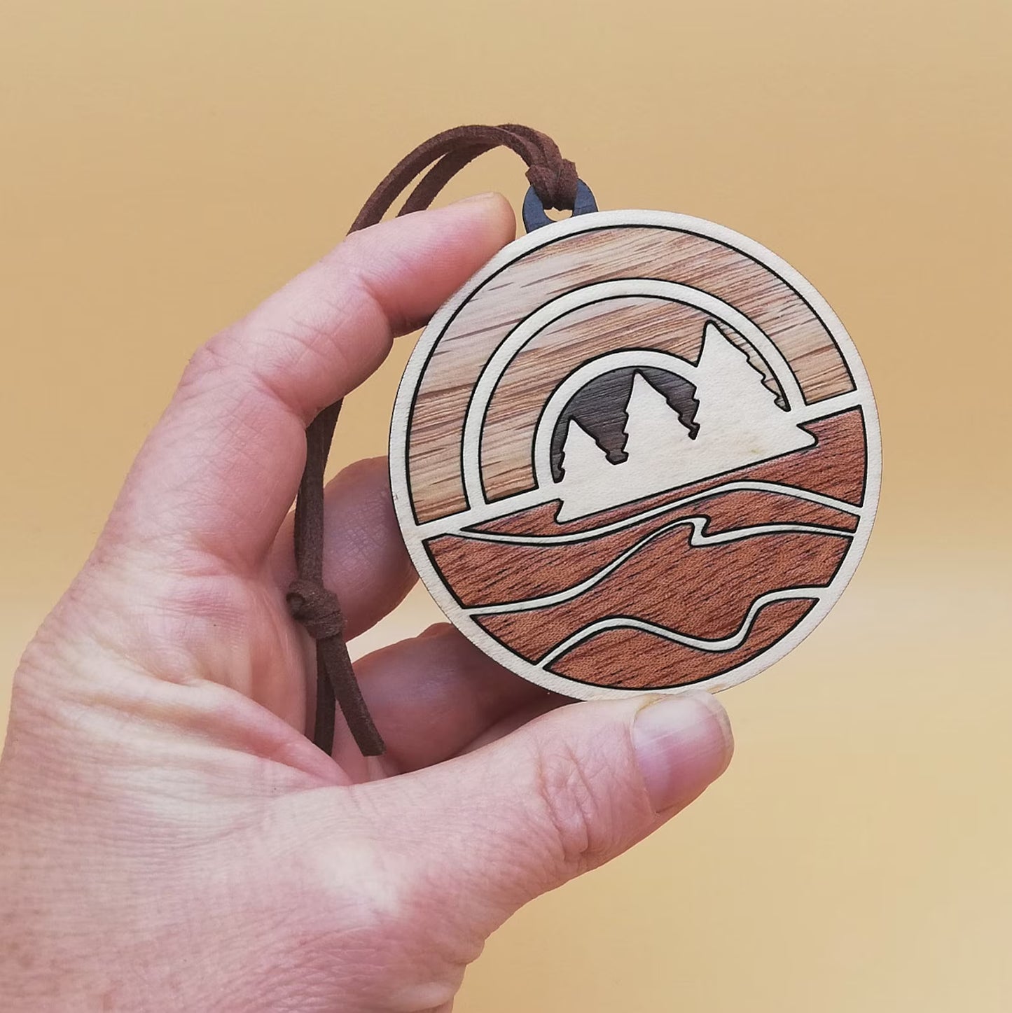 Wood Inlay Ornament Set: Lake Sunset