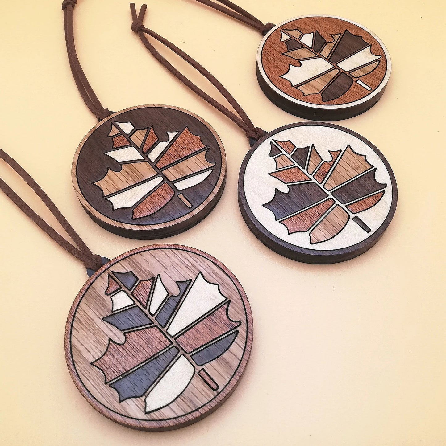 Wood Inlay Ornament Set: Maple Leaf