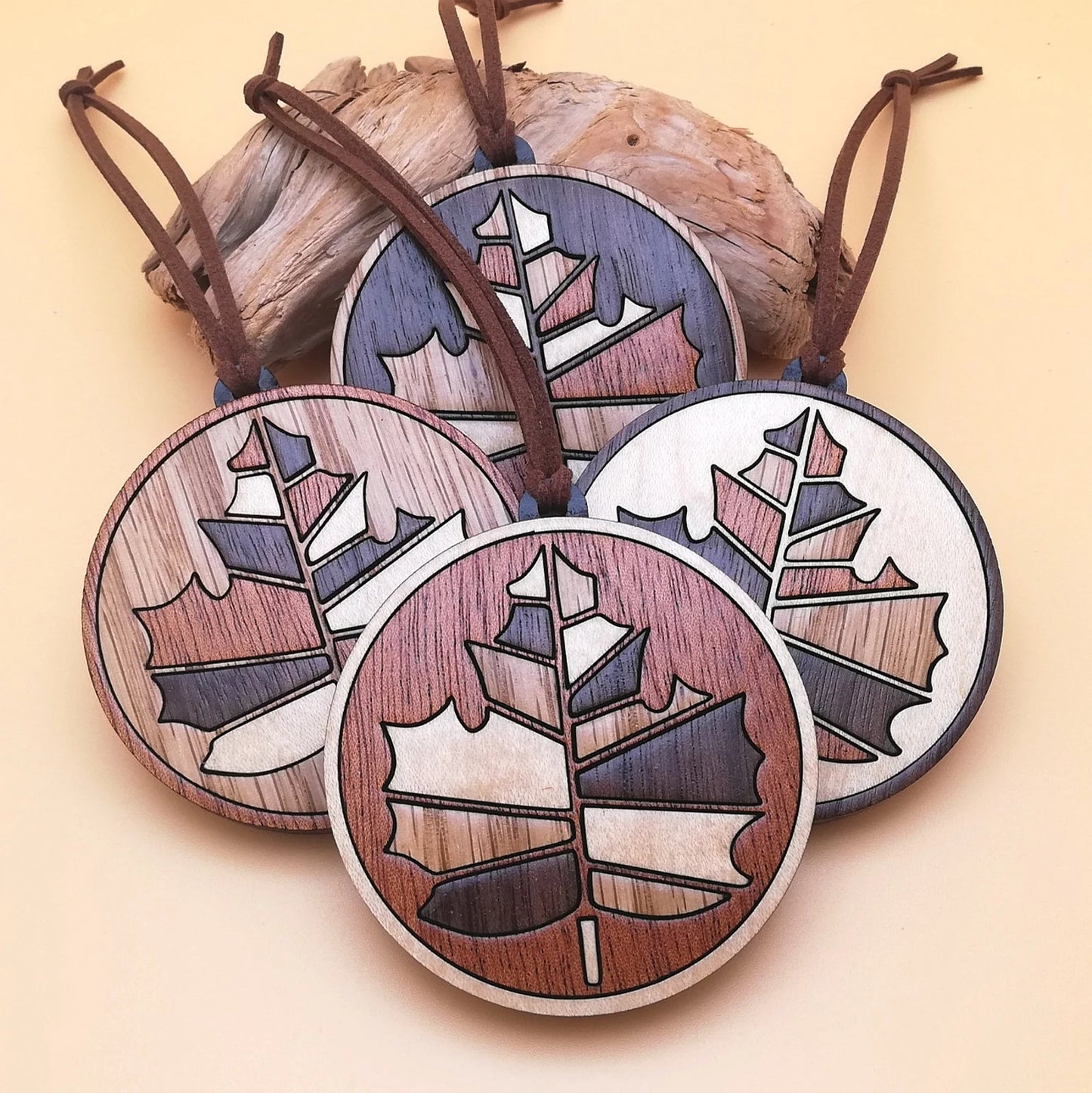 Wood Inlay Ornament Set: Maple Leaf