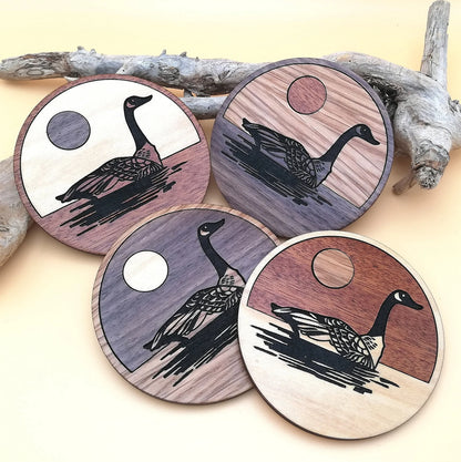 Wood Inlay Coaster Set: Canada Goose