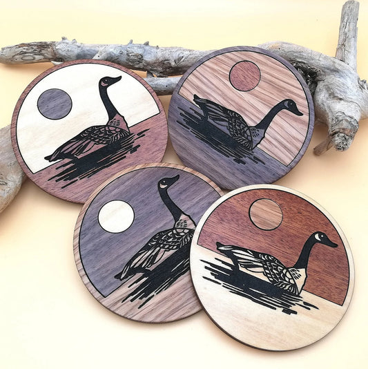 Wood Inlay Coaster Set: Canada Goose