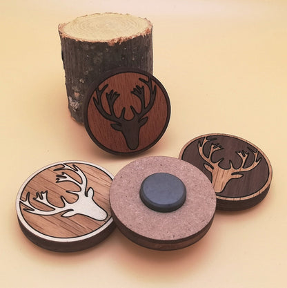Wood Inlay Fridge Magnet Set: Antlers