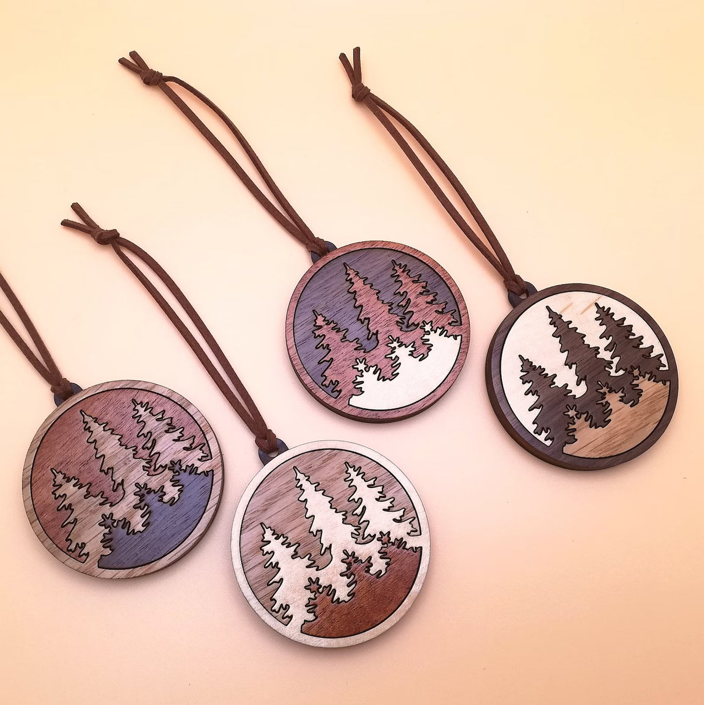 Wood Inlay Ornament Set: Three Trees