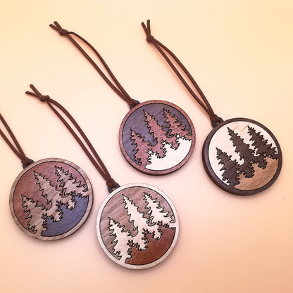 Wood Inlay Ornament Set: Three Trees