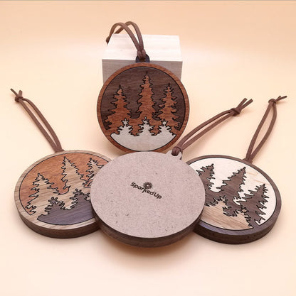 Wood Inlay Ornament Set: Three Trees