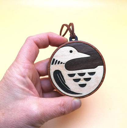 Wood Inlay Ornament Set: Loons
