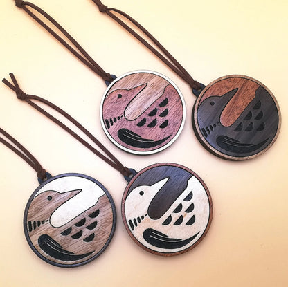 Wood Inlay Ornament Set: Loons