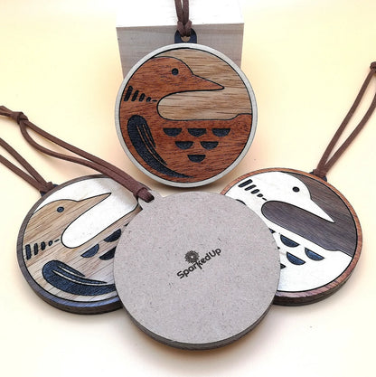 Wood Inlay Ornament Set: Loons