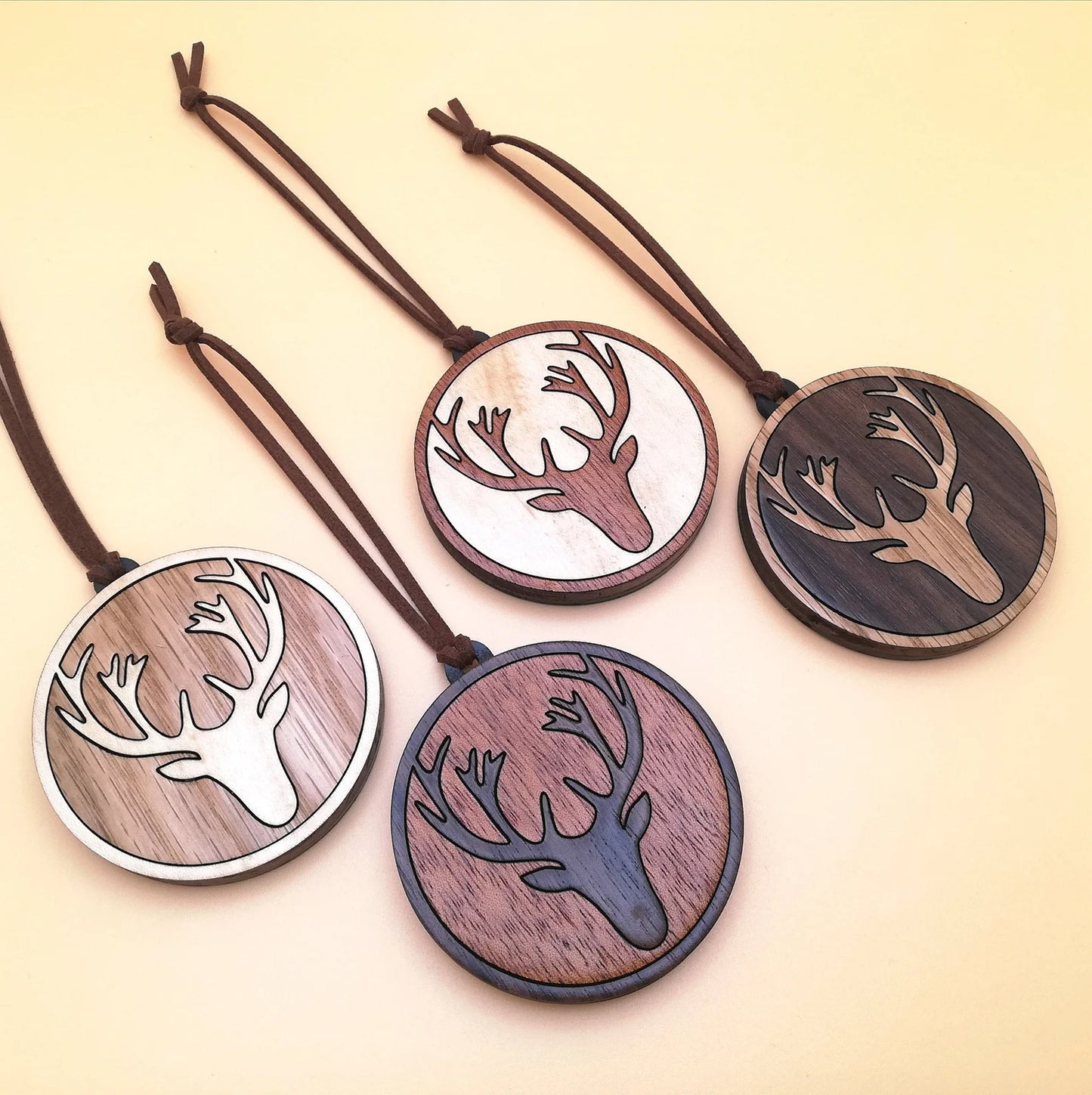 Wood Inlay Ornament Set: Antlers