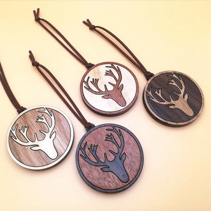 Wood Inlay Ornament Set: Antlers