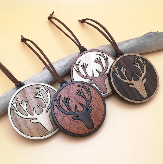 Wood Inlay Ornament Set: Antlers