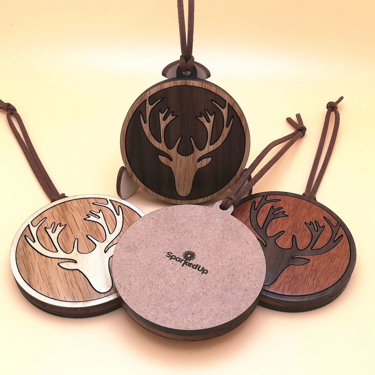 Wood Inlay Ornament Set: Antlers