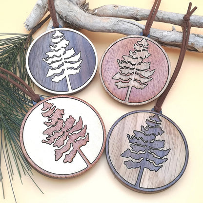 Wood Inlay Ornament Set: Pine Trees