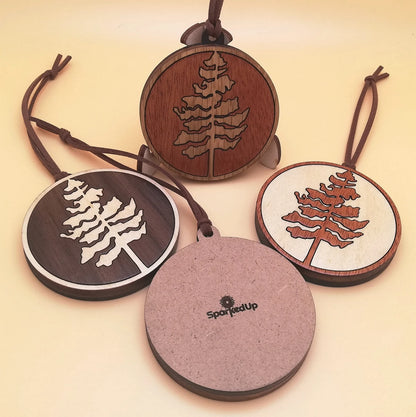 Wood Inlay Ornament Set: Pine Trees