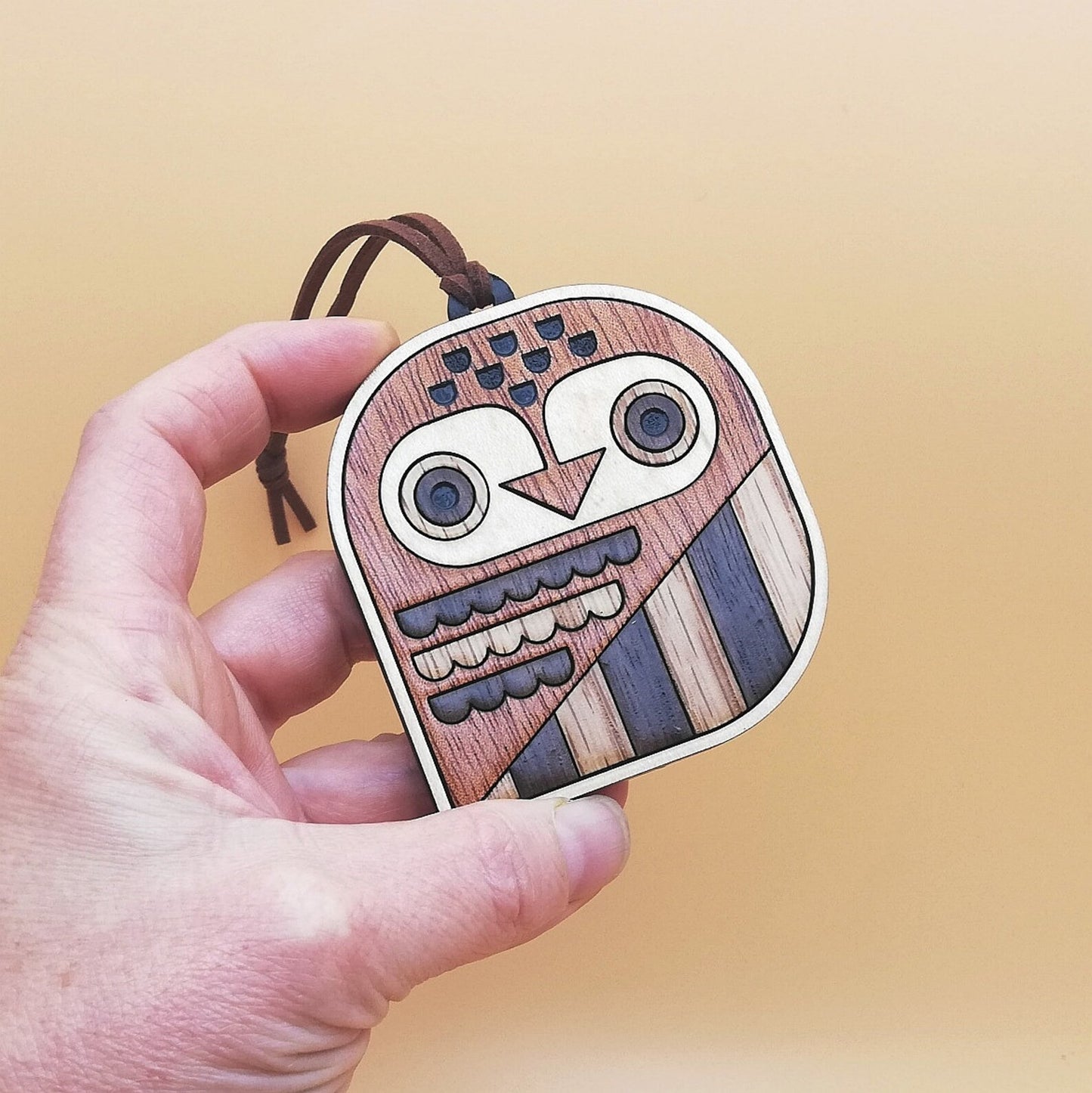 Wood Inlay Ornament Set: Owls