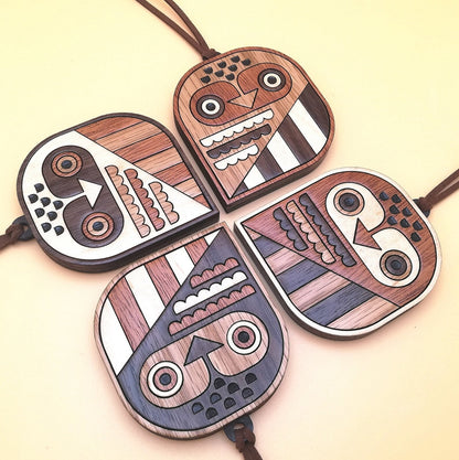 Wood Inlay Ornament Set: Owls