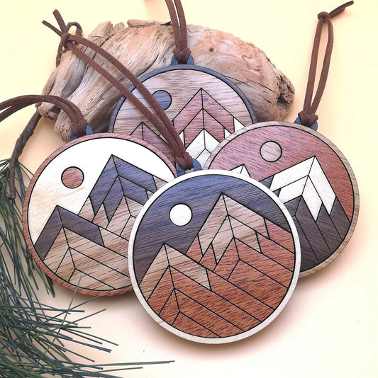 Wood Inlay Ornament Set: Mountains