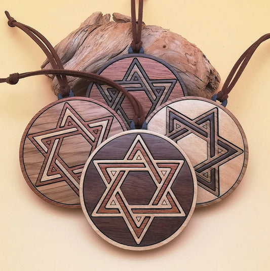 Wood Inlay Ornament Set: Star of David