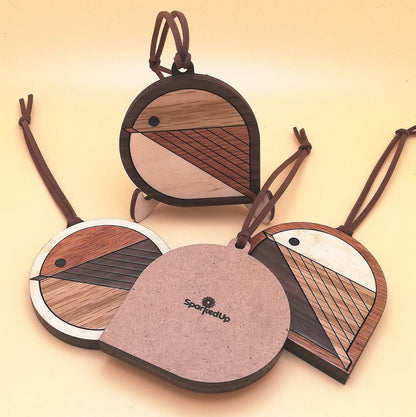 Wood Inlay Ornament Set: Chickadee