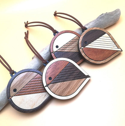 Wood Inlay Ornament Set: Chickadee