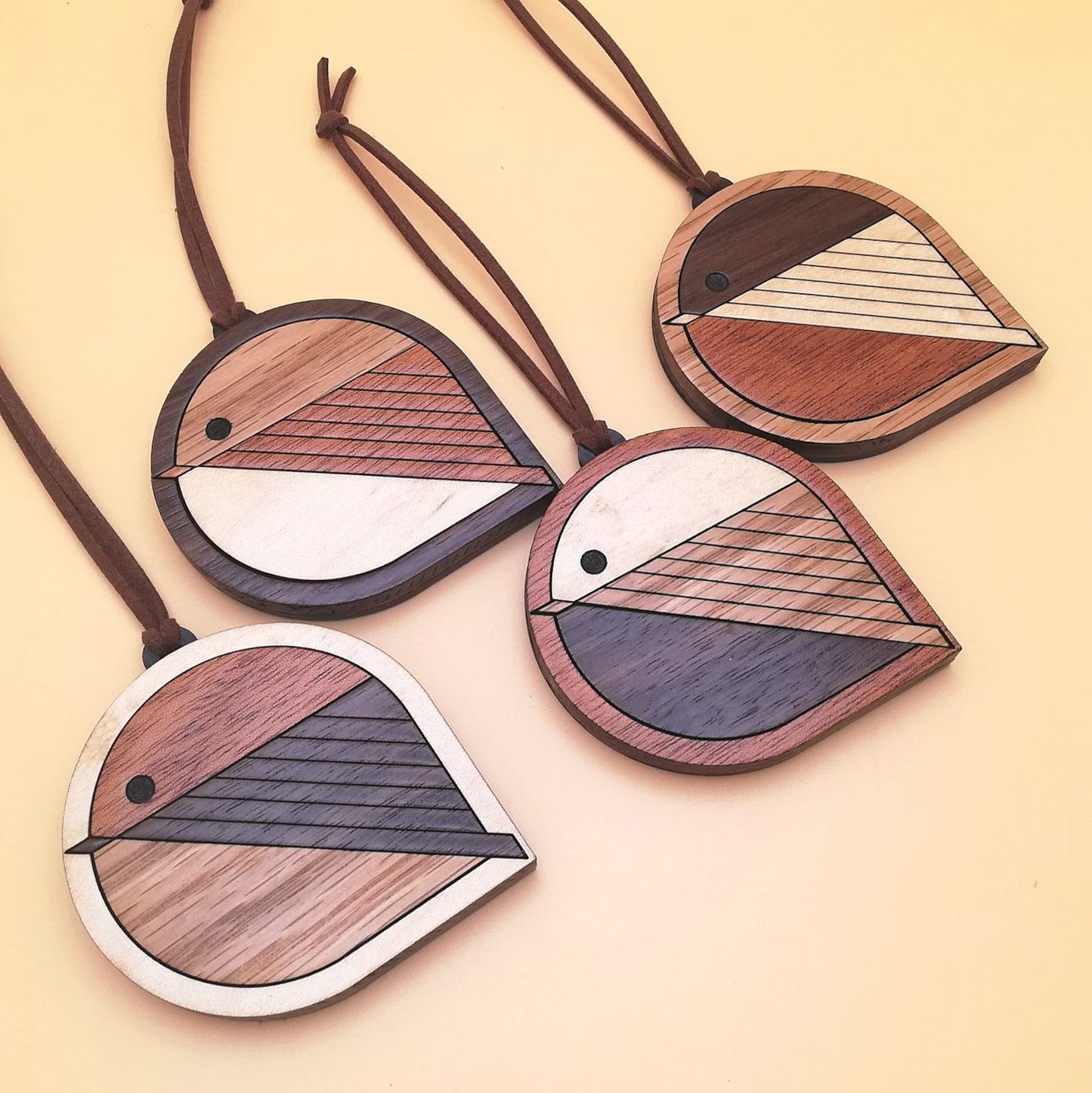 Wood Inlay Ornament Set: Chickadee