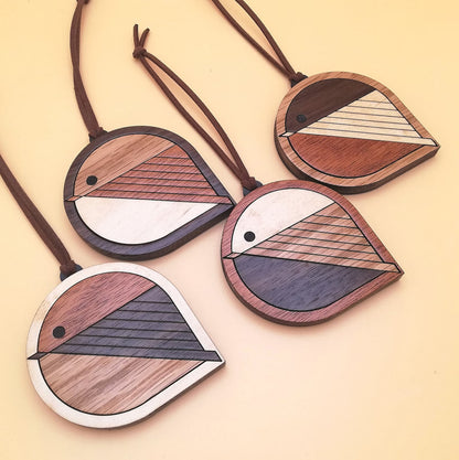 Wood Inlay Ornament Set: Chickadee