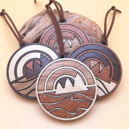Wood Inlay Ornament Set: Lake Sunset