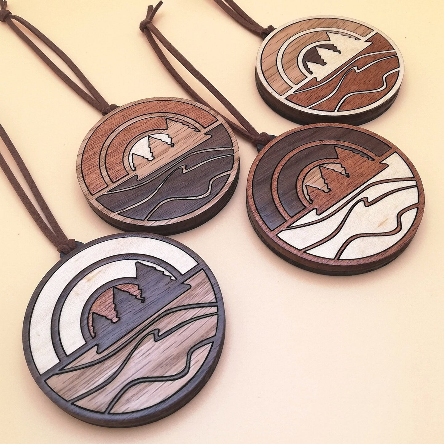 Wood Inlay Ornament Set: Lake Sunset