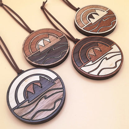 Wood Inlay Ornament Set: Lake Sunset
