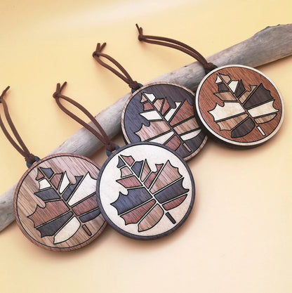 Wood Inlay Ornament Set: Maple Leaf