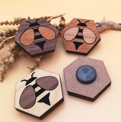 Wood Inlay Fridge Magnet Set: Honeybee