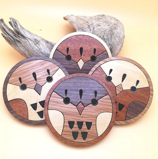 Wood Inlay Coaster Set: Round Birds