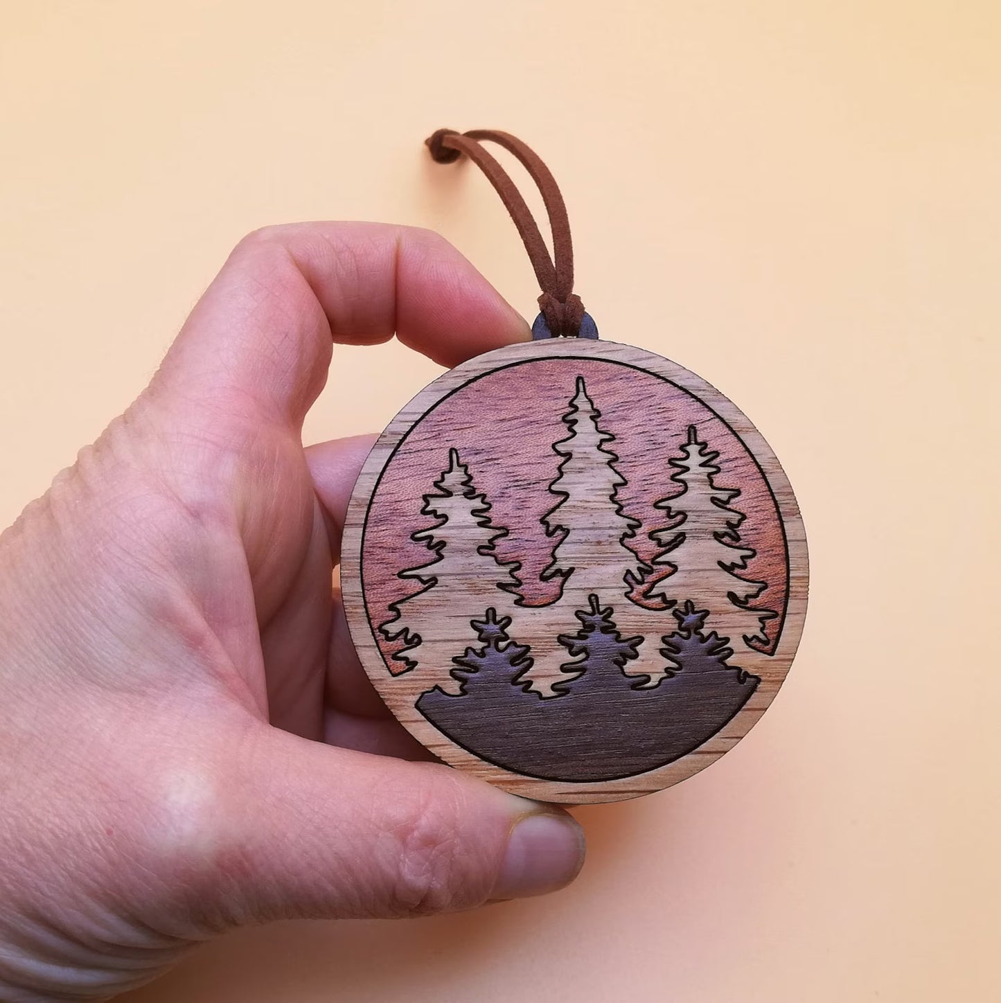 Wood Inlay Ornament Set: Three Trees