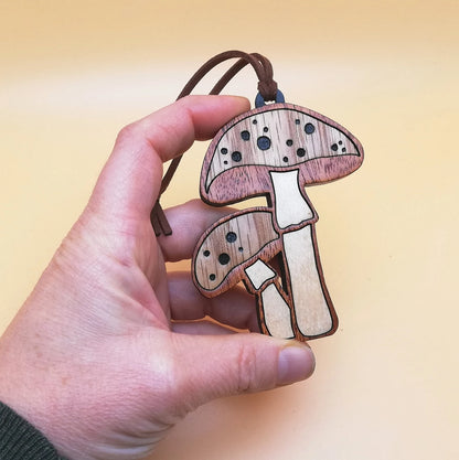 Wood Inlay Ornament Set: Mushrooms