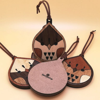 Wood Inlay Ornament Set: Birds (teardrop)