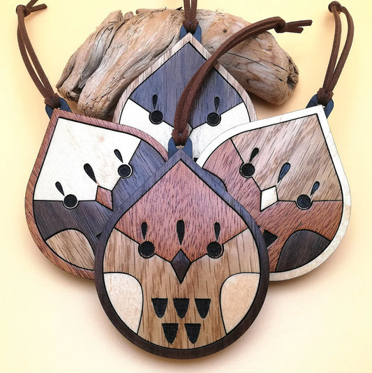 Wood Inlay Ornament Set: Birds (teardrop)