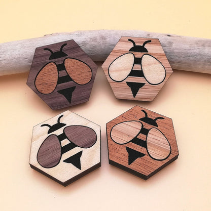 Wood Inlay Fridge Magnet Set: Honeybee