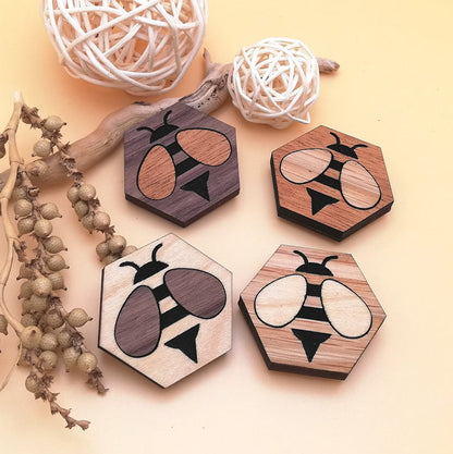 Wood Inlay Fridge Magnet Set: Honeybee